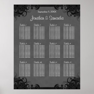 Schwarz/Grau Goth Hochzeit 12 Tischkarten Poster