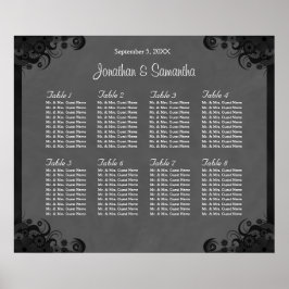 Schwarz/Grau Goth Hochzeit 8 Tische Sitzkarte Poster