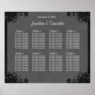 Schwarz/Grau Goth Hochzeit 8 Tische Sitzkarte Poster
