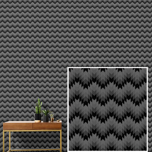 Schwarz-Grau-Herbsttöne Geometrische Waves Streife Tapete
