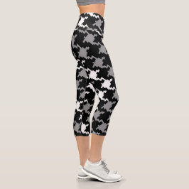 Schwarz/Grau Kariert Capri Leggings