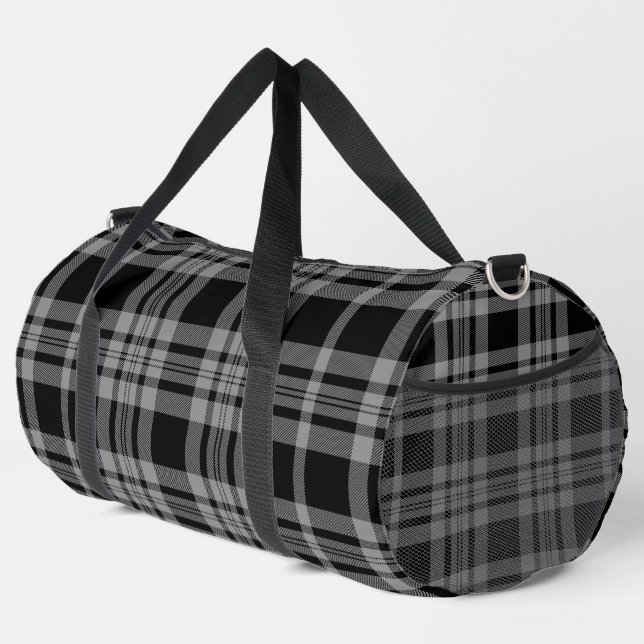 Schwarz Grau Kariert Sport Reise  Duffle Bag (Rechte Ecke)