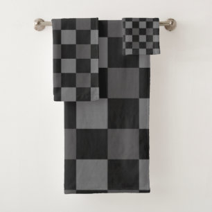 Schwarz & Grau karierte Karo Badhandtuch Set