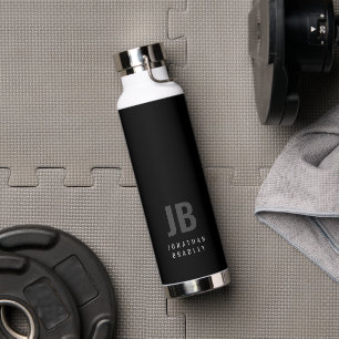 Schwarz-Grau-Minimalistisch-Monogramm-Name Trinkflasche