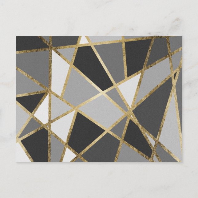 Schwarz & Grau Moderne Geo Gold Dreiecke Postkarte (Vorderseite)