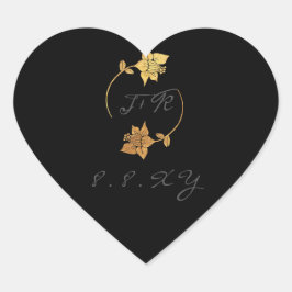 Schwarz-Grau-Monogramm-Goldkleider Save the Date Herz-Aufkleber