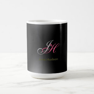 Schwarz-Grau-Monogramm-Initialen Einfach Schlicht Kaffeetasse