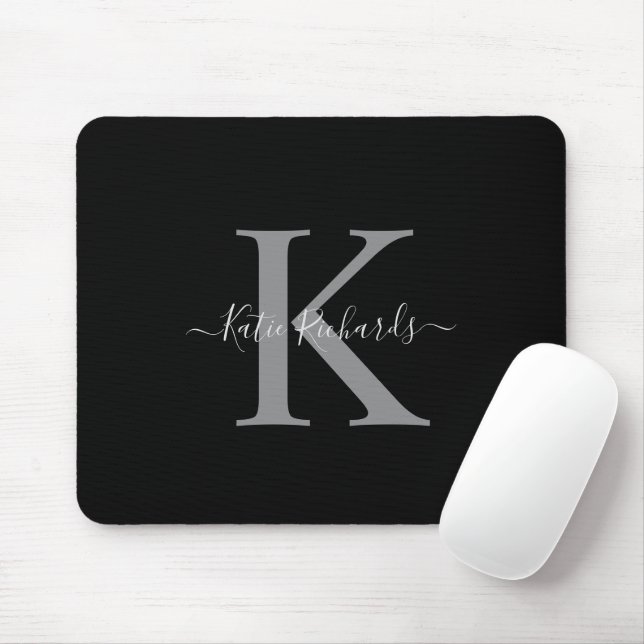 Schwarz-Grau-Monogramm-Maus-Pad Mousepad (Mit Mouse)