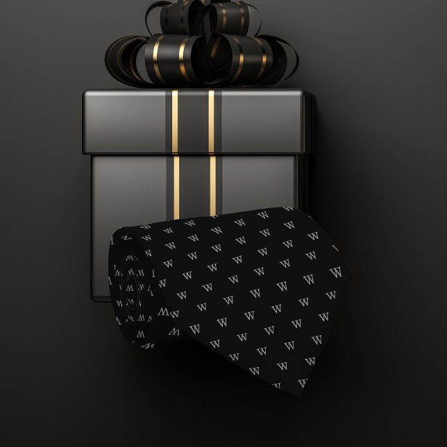 Schwarz-Grau-Monogramm-Muster Krawatte (This stylish tie features a personal monogram and makes a perfect gift.)