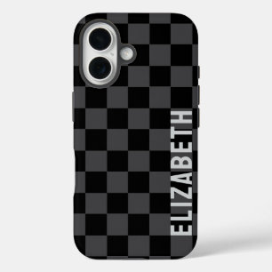 Schwarz-Grau-Monotone-Checkerboard iPhone 16 Hülle