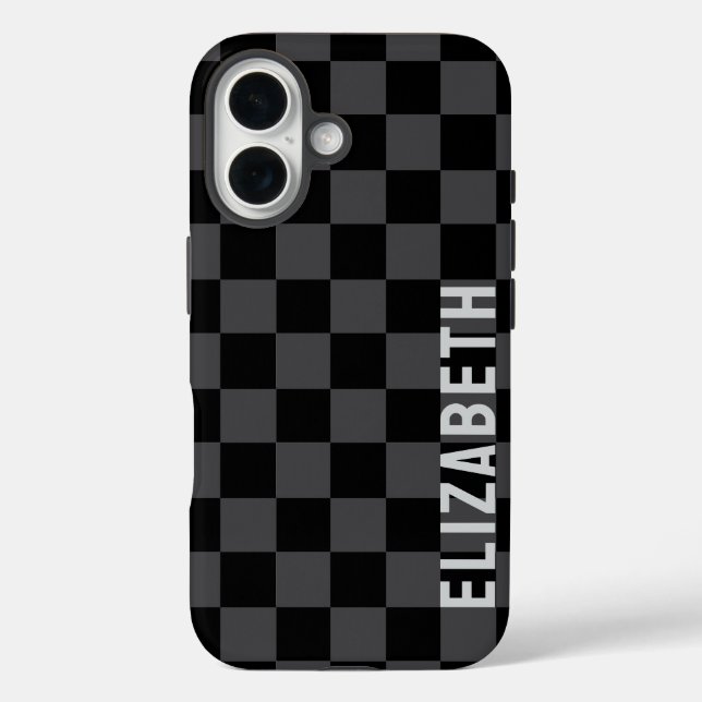 Schwarz-Grau-Monotone-Checkerboard Case-Mate iPhone Hülle (Rückseite)