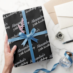 Schwarz Grau Name Alter Chic Geburtstag Geschenkpapier