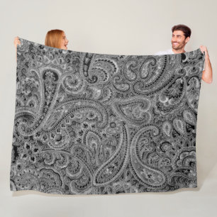Schwarz-Grau-Paisley-Muster Fleecedecke