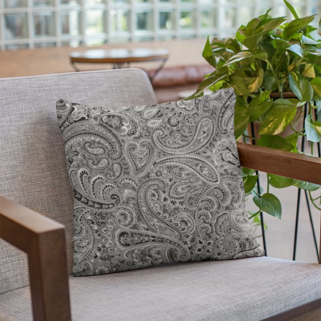 Schwarz-Grau-Paisley-Muster Kissen (Von Creator hochgeladen)