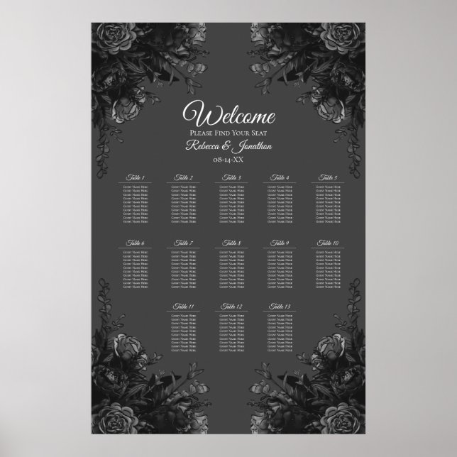 Schwarz-Grau-Rose Gothic Hochzeitskizze Poster (Vorne)