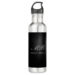 Schwarz-Grau-Script-Monogramm-Moderne niedlich Edelstahlflasche