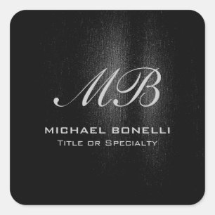 Schwarz-Grau-Script-Monogramm-Moderne niedlich Quadratischer Aufkleber