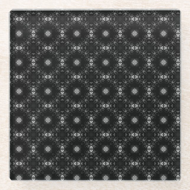 Schwarz & Grau Signaturmuster Glasuntersetzer (Vorderseite)
