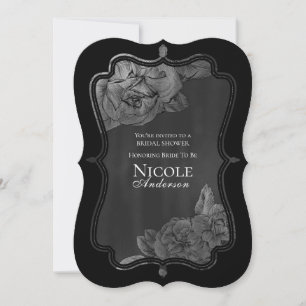 Schwarz Grau Silber Vintage Glamour Floral Braut Einladung