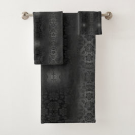 Schwarz-Grau-Silberne Blume Blumengestein Badhandtuch Set