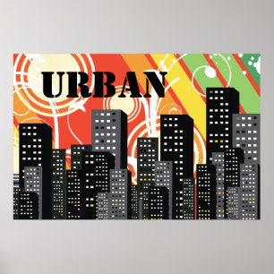 Schwarz-Grau-Silhouetten Stadt Gebäude Stadtplakat Poster