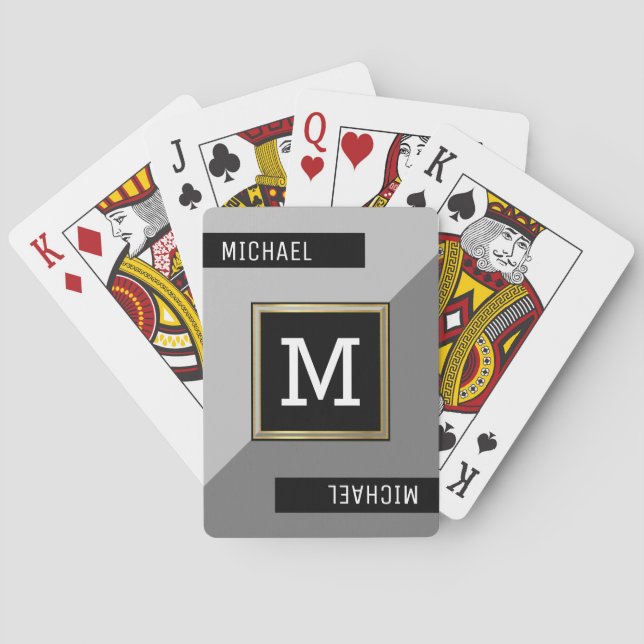 Schwarz-Grau-Spielkarten mit Monogramm Spielkarten (Rückseite)