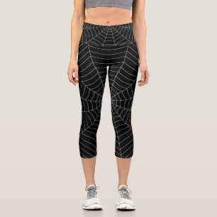 Schwarz-Grau-Spinnennetz Halloween-Muster Capri Leggings