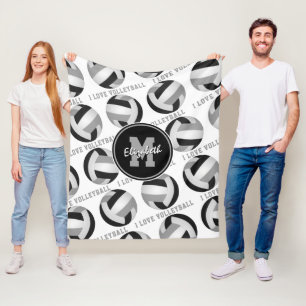 Schwarz-Grau-Sportraum I Liebe Volleyball-Muster Fleecedecke