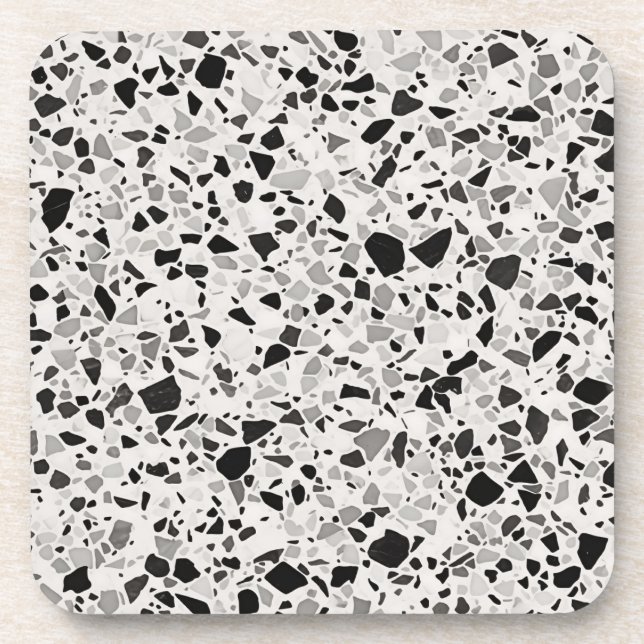 Schwarz-Grau Terrazzo Gemustert Getränkeuntersetzer (Vorderseite)