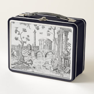 Schwarz/Grau Toile de Jouy Metall Brotdose