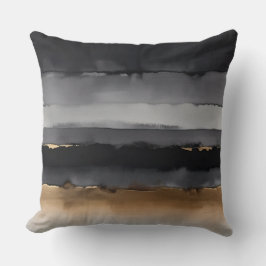 Schwarz-Grau- und Bronze-Wasserfarbstreifen Kissen