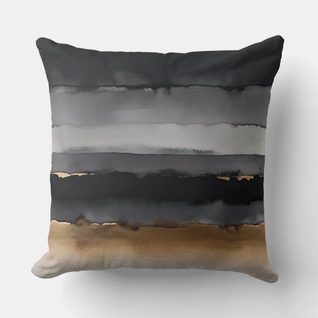 Schwarz-Grau- und Bronze-Wasserfarbstreifen Kissen (Vorderseite)