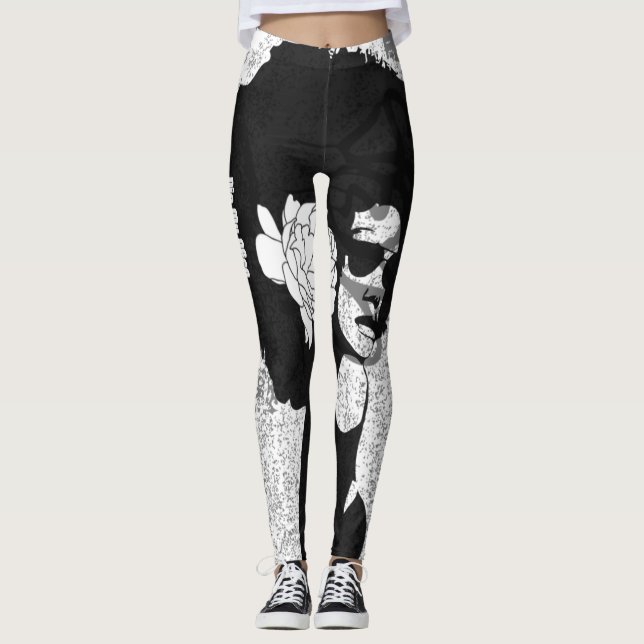 Schwarz, Grau und Graffiti afro Leggings (Vorderseite)
