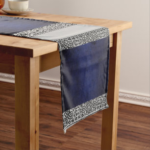 Schwarz, Grau und Metallic Blue Table Runner Großer Tischläufer