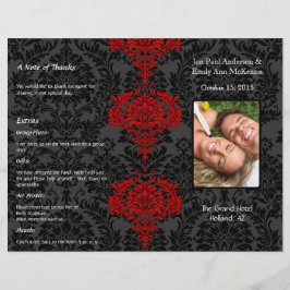 Schwarz-Grau- und Rot-Damast-Foto-Hochzeit