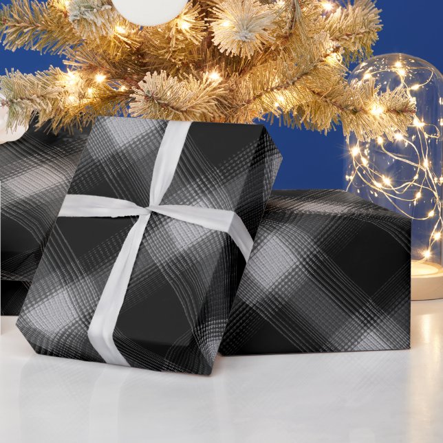 Schwarz Grau Urban Rauch Karomuster Geschenkpapier (Feiertage)