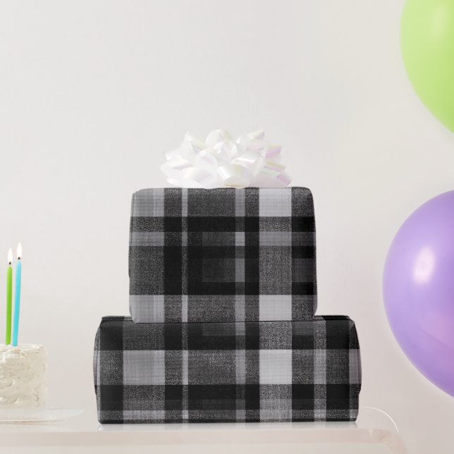 Schwarz Grau Urbaner Rauch Karomuster Geschenkpapier (Partygeschenke)