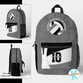 Schwarz-Grau-Volleyball-Mannschaftsfarben Teamname Bedruckter Rucksack