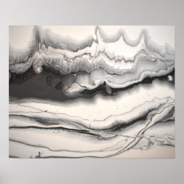 Schwarz-Grau-Weiß-Abstrakte Fluid Art Poster