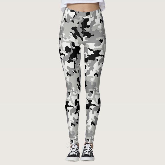 Schwarz-Grau-Weiß-Camouflage - Legierung Leggings (Vorderseite)