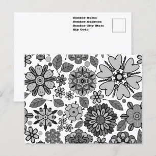 Schwarz Grau Weiß Retro Florale Kunst Nahtloses Mu Postkarte