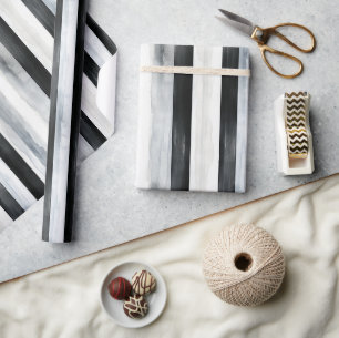 Schwarz Grau Weiß Streifen Geburtstag Geschenkpapier