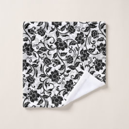 Schwarz-Grau-wirbelnde Blume Badhandtuch Set