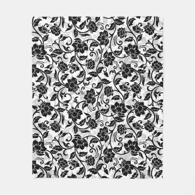 Schwarz-Grau-wirbelnde Blume Fleecedecke (Vorderseite)