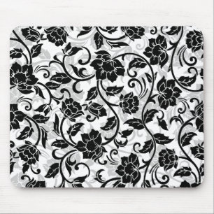 Schwarz-Grau-wirbelnde Blume Mousepad