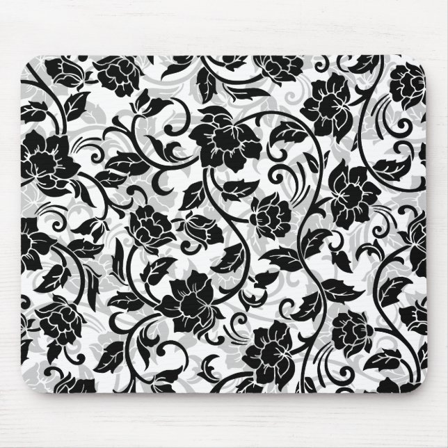 Schwarz-Grau-wirbelnde Blume Mousepad (Vorne)