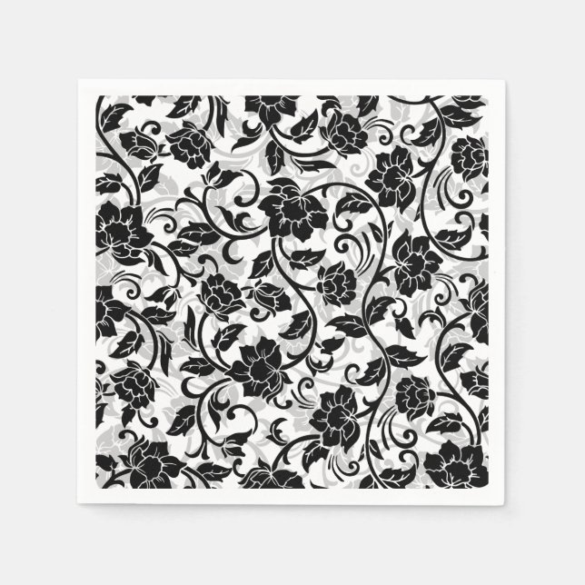 Schwarz-Grau-wirbelnde Blume Serviette (Vorderseite)