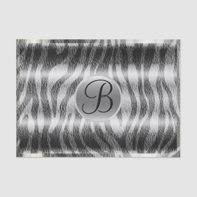 Schwarz-Grau Zebra Print Monogram Letter Initial Seidenpapier (Vorderseite)