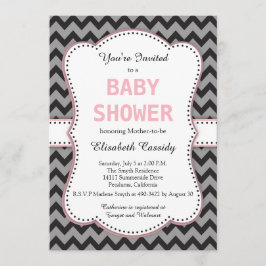 Schwarz/Grau Zickzack, Pink Baby Dusche Einladung