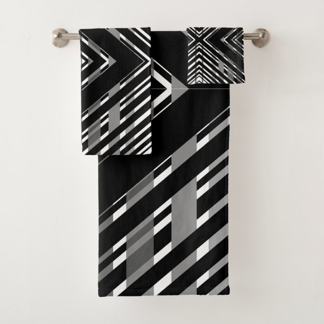 Schwarz-Grau-Zickzack Strichcode gestrichen Badhandtuch Set (Insitu)